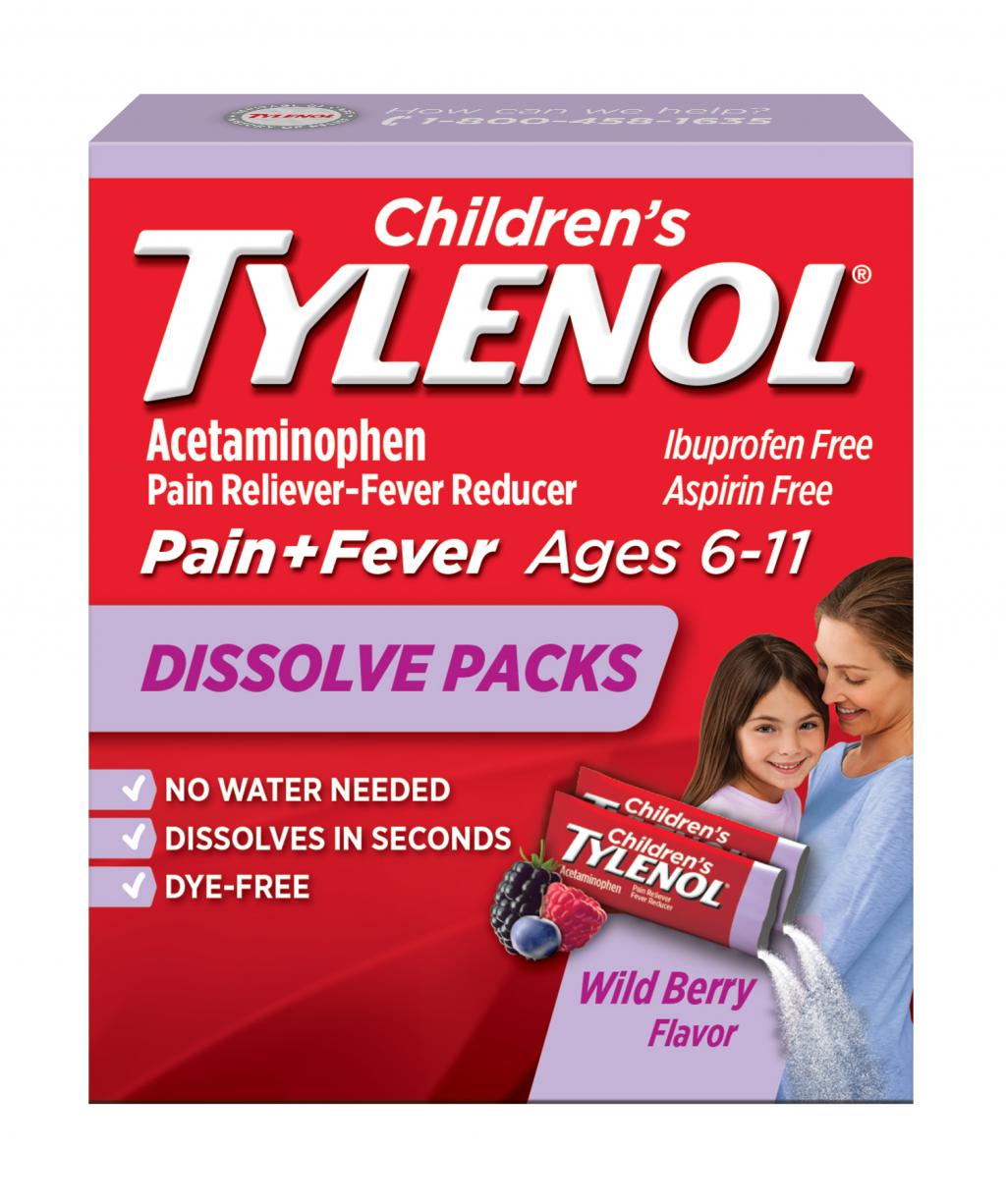 Childrens Tylenol® Acetaminophen Dissolve Packs For Pain And Fever